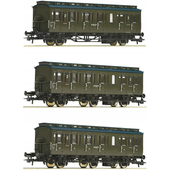 Roco 74020 - Zestaw 3 wagonów pasażerskich "boczniaków" PKP, H0